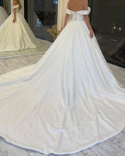 Load image into Gallery viewer, Princess Off Shoulder Appliques Ruched Satin Wedding Dress
