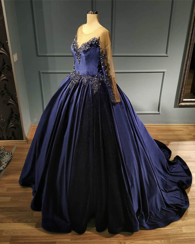 Navy Blue Velvet Ball Gown Long Sleeve Dress Navy Blue Velvet Ball Gown Long Sleeve Dress