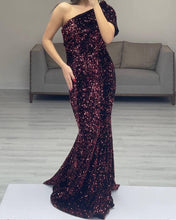 Load image into Gallery viewer, Mermaid Sequin One Shoulder Dress