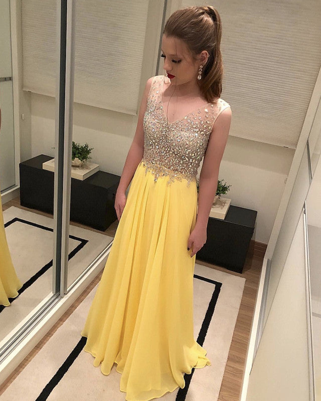 Long Chiffon Beaded V Neck Prom Dresses Long Chiffon Beaded V Neck Prom Dresses