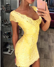 Load image into Gallery viewer, Yellow Lace Homecoming Dresses