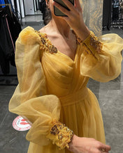 Load image into Gallery viewer, Puffy Sleeves V Neck Tulle Split Dress