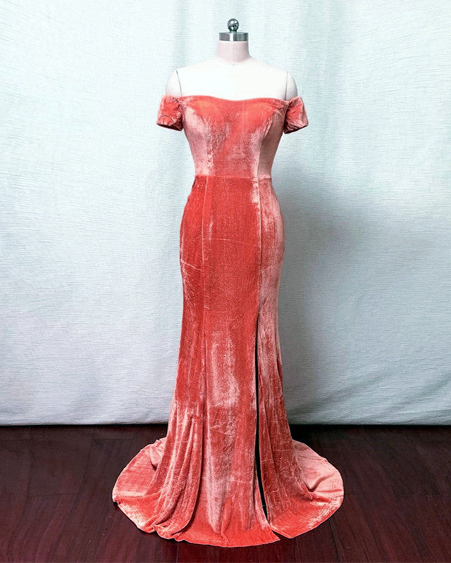 Velvet Mermaid Split Bridesmaid Dresses Off Shoulder Velvet Mermaid Split Bridesmaid Dresses Off Shoulder
