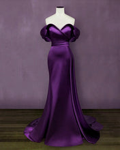 Load image into Gallery viewer, Purple Mermaid Satin Prom Dresses