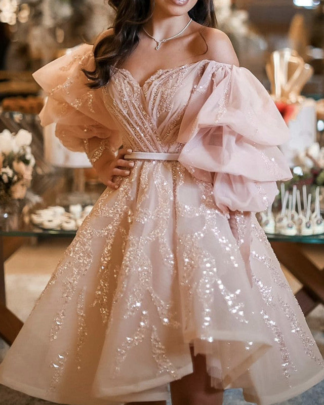 Cute A-line Ruffles Sleeves Prom Homecoming Dresses Short Cute A-line Ruffles Sleeves Prom Homecoming Dresses Short