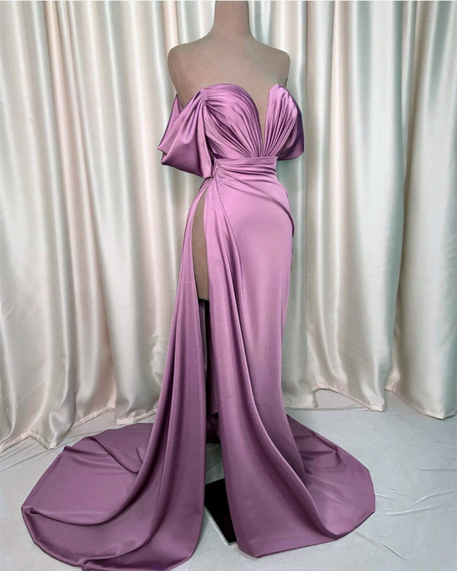 Classy Fashion Nova Prom Dresses Sexy Off The Shoulder High Slit Satin Dresses Classy Fashion Nova Prom Dresses Sexy Off The Shoulder High Slit Satin Dresses