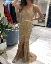 Load image into Gallery viewer, One Shoulder Lace Mermaid Split Dresses-alinanova