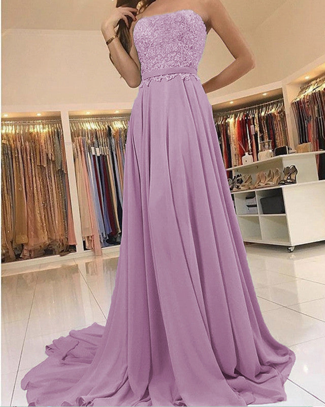 Lace Strapless Chiffon Prom Long Dresses alinanova Lace Strapless Chiffon Prom Long Dresses alinanova