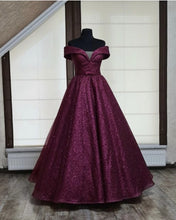 Load image into Gallery viewer, Burgundy Sparkly Ball Gown