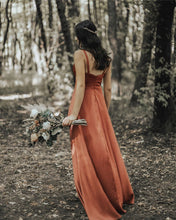 Load image into Gallery viewer, Long Satin Ruched V Neck Split Dress