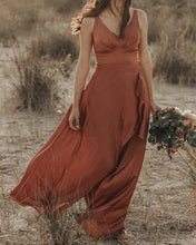 Load image into Gallery viewer, Long Satin Ruched V Neck Split Dress