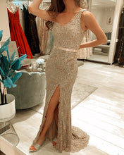 Load image into Gallery viewer, One Shoulder Lace Mermaid Split Dresses