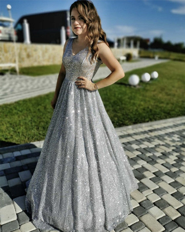Glitter A-line Princess V Neck Dresses Glitter A-line Princess V Neck Dresses