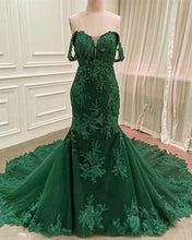 Load image into Gallery viewer, Lace Appliques Prom Dresses Mermaid Off Shoulder