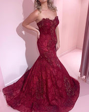 Load image into Gallery viewer, Burgundy Lace Mermaid Dresses
