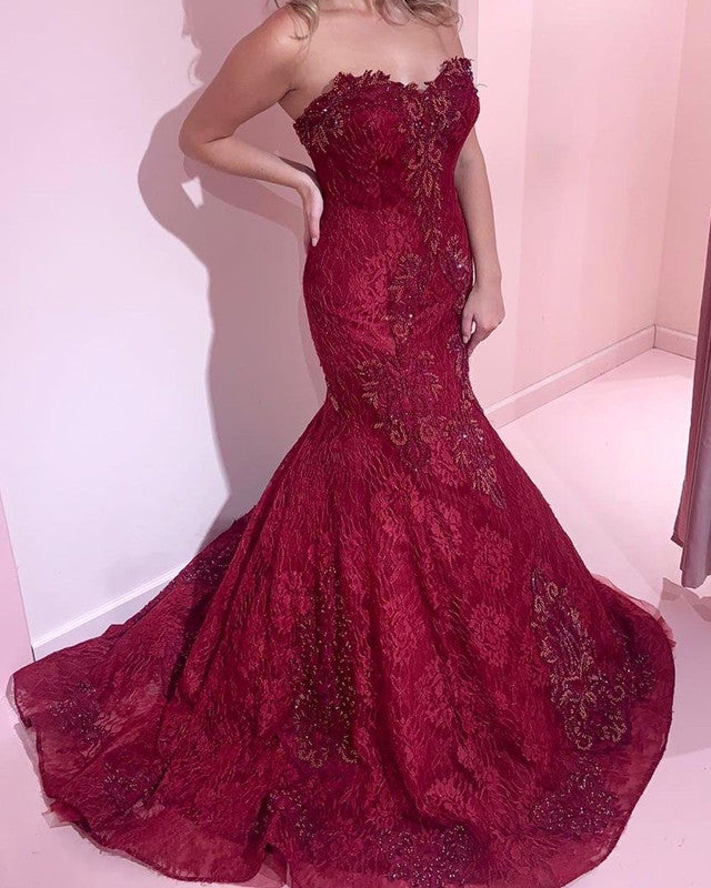 Mermaid Sweetheart Lace Prom Dresses Mermaid Sweetheart Lace Prom Dresses