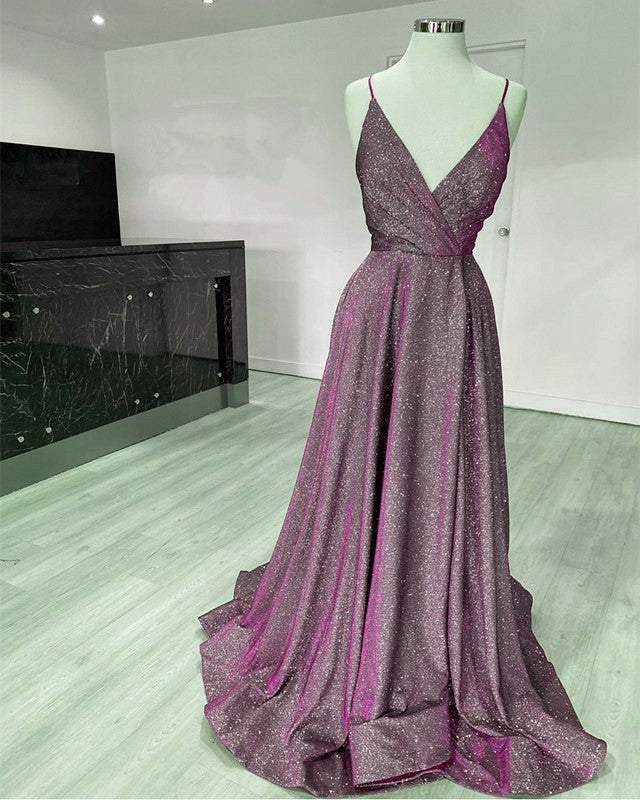 Glitter Prom Dresses V Neck Split With Straps alinanova Glitter Prom Dresses V Neck Split With Straps alinanova