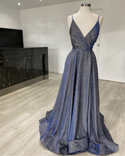 Load image into Gallery viewer, Silver Blue Prom Dresses Glitter