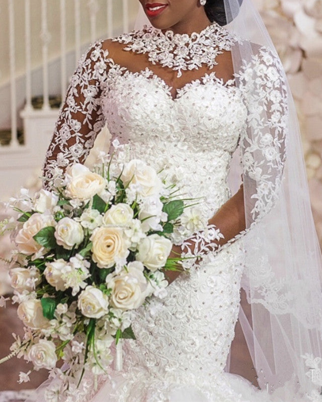 High Neck Mermaid Wedding Dress Lace Long Sleeves High Neck Mermaid Wedding Dress Lace Long Sleeves