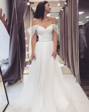 Load image into Gallery viewer, A Line Wedding Dress Tulle Off The Shoulder
