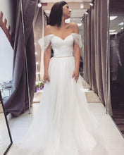 Load image into Gallery viewer, A Line Wedding Dress Tulle Off The Shoulder