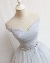 Load image into Gallery viewer, Tulle Homecoming Dresses Off The Shoulder Beaded Sashes