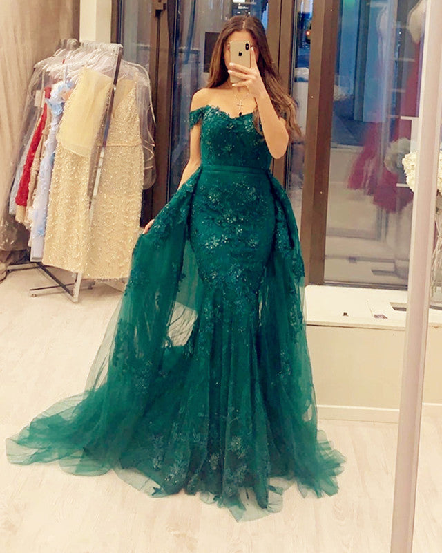 Removable Skirt Mermaid Prom Dresses Lace Off The Shoulder alinanova Removable Skirt Mermaid Prom Dresses Lace Off The Shoulder alinanova