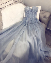 Load image into Gallery viewer, Long Tulle Beaded Sweetheart Corset Prom Dress
