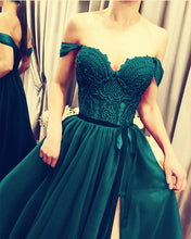 Load image into Gallery viewer, Lace Embroidery Prom Dresses Side Split Off The Shoulder