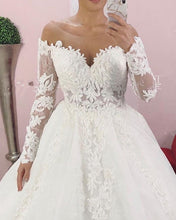 Load image into Gallery viewer, Sheer Neck Wedding Dress Lace Long Sleeves