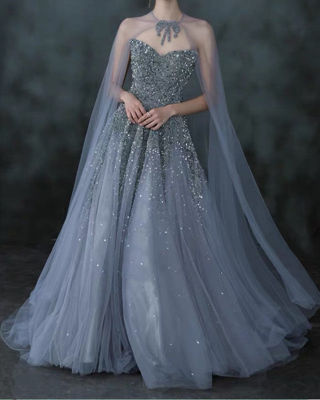 Silver Tulle Wedding Dress With Cape Silver Tulle Wedding Dress With Cape