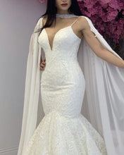 Load image into Gallery viewer, Cape Back Wedding Dress Mermaid