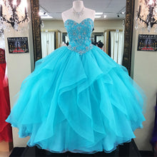 Load image into Gallery viewer, beaded sweetheart organza ruffles turquoise quinceanera dresses ball gowns-alinanova