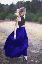 Load image into Gallery viewer, black crop top taffeta ball gowns prom dresses two pieces