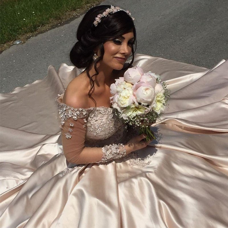 Champagne Satin Long Sleeves Ball Gown Champagne Satin Long Sleeves Ball Gown