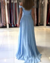 Load image into Gallery viewer, Split Chiffon Long Bridesmaid Dresses Appliques Off Shoulder