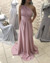 Load image into Gallery viewer, Dust Pink Bridesmaid Dresses One Shoulder