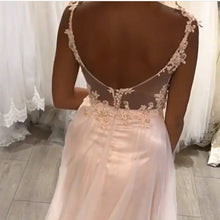 Load image into Gallery viewer, elegant pink tulle long evening gowns backless prom dress