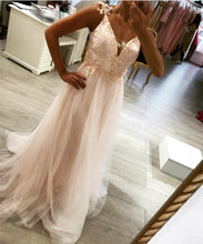 Load image into Gallery viewer, elegant pink tulle long evening gowns backless prom dress