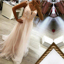 Load image into Gallery viewer, elegant pink tulle long evening gowns backless prom dress 2017-alinanova