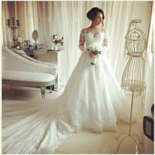 Load image into Gallery viewer, long sleeves lace ball gowns wedding dresses royal train-alinanova
