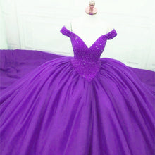 Load image into Gallery viewer, Off The Shoulder Tulle Royal Train Wedding Dresses Crystal Beaded