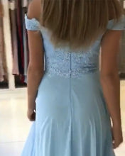 Load image into Gallery viewer, Split Chiffon Long Bridesmaid Dresses Appliques Off Shoulder