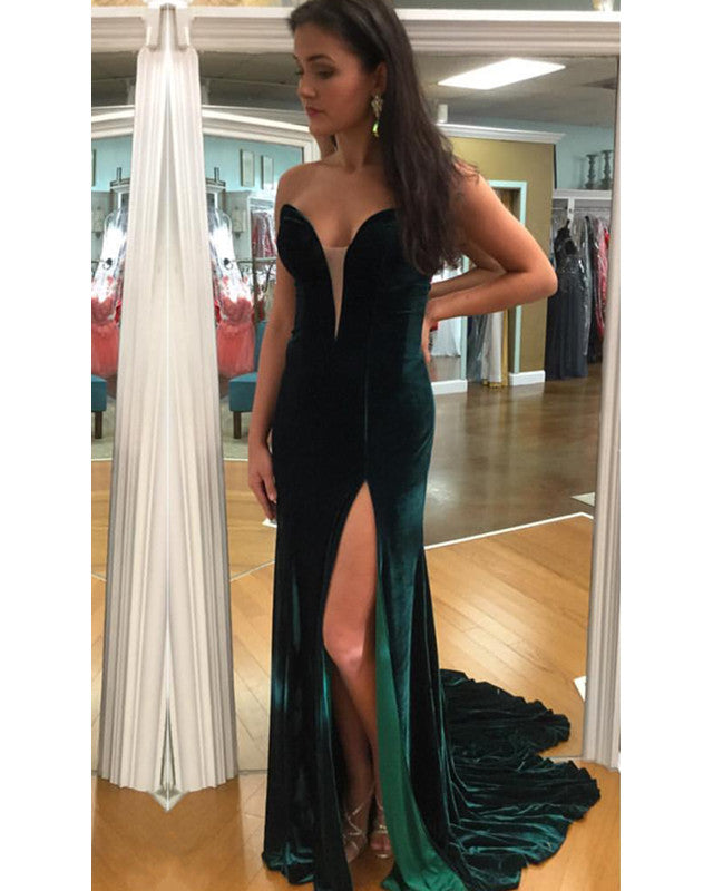 Velvet Sweetheart Mermaid Prom Dresses Long Slit Velvet Sweetheart Mermaid Prom Dresses Long Slit