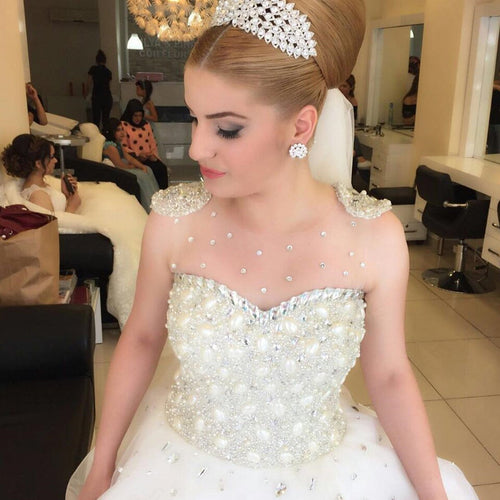 pearl and crystal beaded ivory wedding dresses ball gowns-alinanova