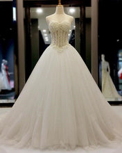 Load image into Gallery viewer, pearl beaded sweetheart see through princess wedding dresses-alinanova