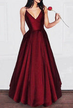 Load image into Gallery viewer, Simple Long Burgundy Prom Dresses With Pockets