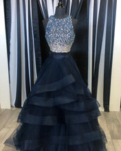 Load image into Gallery viewer, Sparkly Sequins Beaded Organza Layered Prom Dresses Two Piece