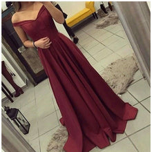 Load image into Gallery viewer, Floor Length Satin Off Shoulder Dresses Prom