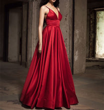 Load image into Gallery viewer, Sexy Long Satin V-neck Prom Dresses